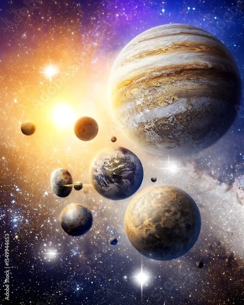 Obraz Planetary alignment in a colorful cosmos