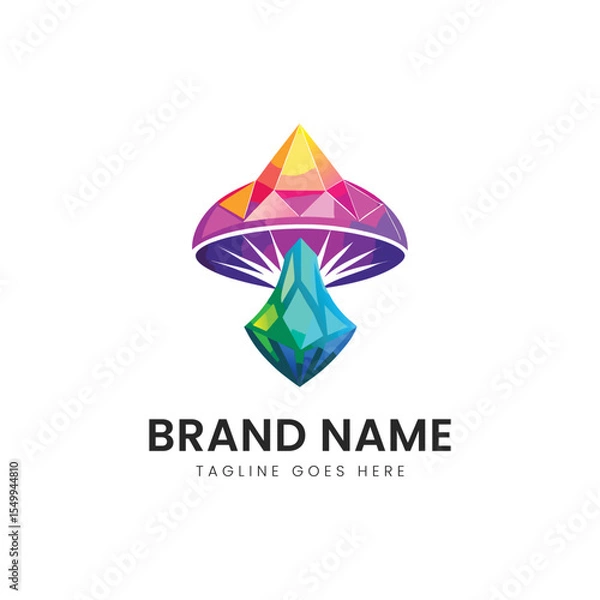 Obraz A colorful geometric logo featuring a vibrant mushroom shape with crystals, showcasing creativity and modern design principles.
