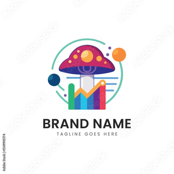 Obraz A vibrant logo featuring a colorful mushroom and stylized chart elements, symbolizing growth and creativity in a modern design.
