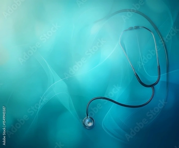 Obraz Stethoscope on abstract teal background backdrop