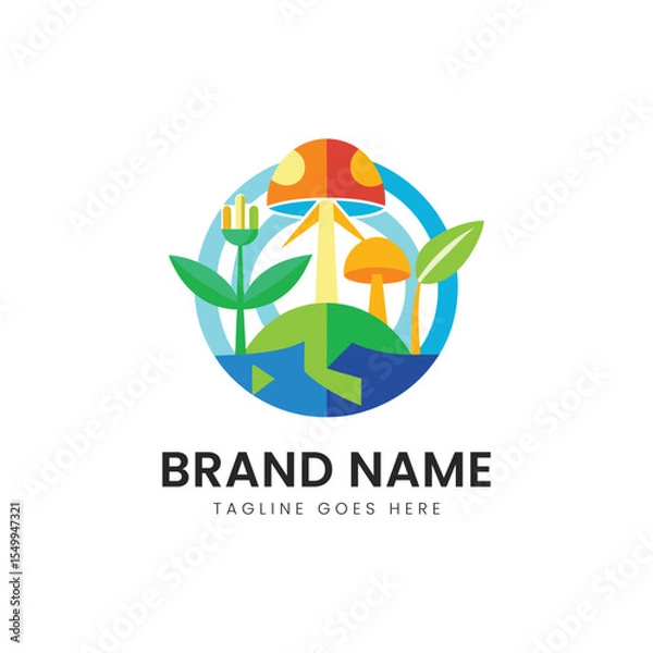 Obraz A vibrant and modern logo design featuring stylized mushrooms, plants, and earth elements, perfect for a nature-oriented brand or eco-friendly initiative.