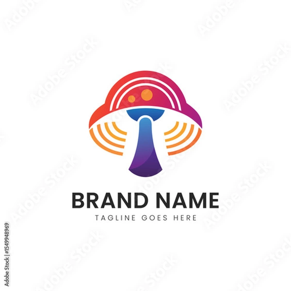 Obraz Vibrant and colorful logo featuring a stylized mushroom design, symbolizing growth and creativity with warm hues of orange and purple.