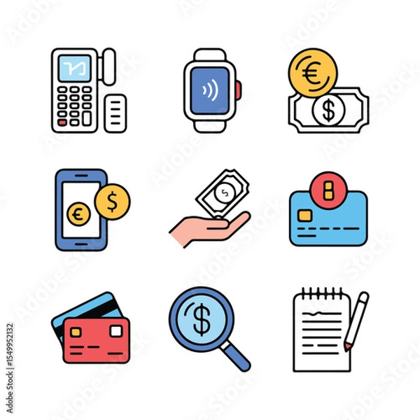 Fototapeta Payment methods and financial transactions icons collection