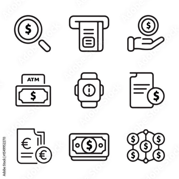 Fototapeta Set of financial and banking icons in outline style