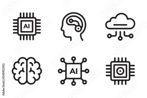 Fototapeta Artificial intelligence and technology icons set