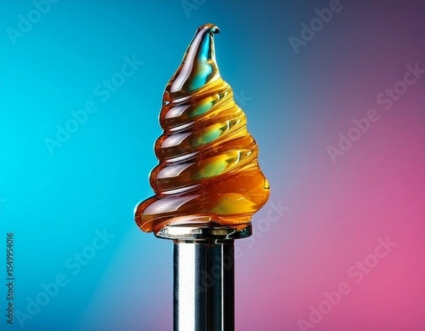 Fototapeta live resin sauce on a twisted titanium dab tool with a blue pink gradient background