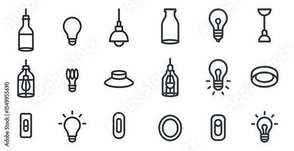 Fototapeta Lighting fixtures outline icons set – line, linear, lamp and bulb graphics