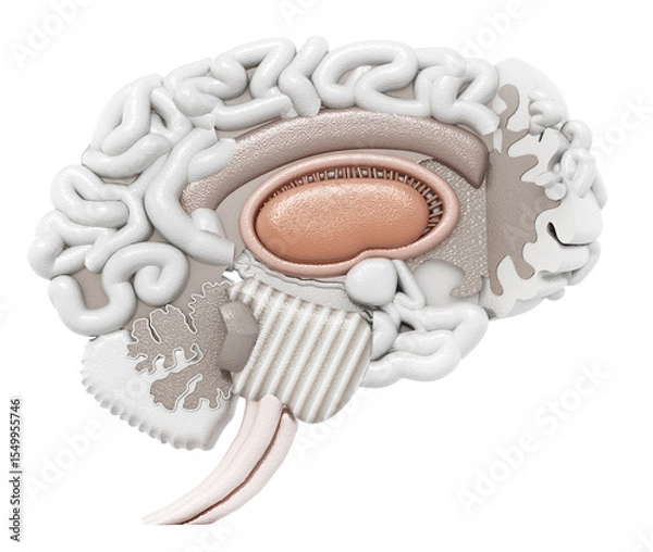 Obraz Layered anatomic 3D illustration of human brain on transparent background. 3D illustration