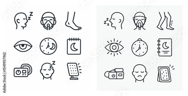 Fototapeta Sleep and relaxation line icons set – outline, linear, bedtime and rest symbols