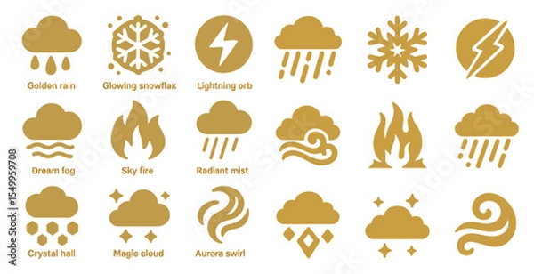 Fototapeta Weather and nature solid icons set – filled, symbolizing elements and climate effects