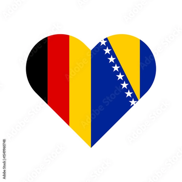 Fototapeta unity concept. heart shape icon of germany and bosnia flags. vector illustration isolated on white background	