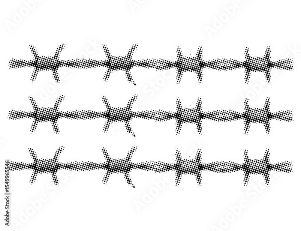Obraz Trendy grunge halftone collage element with barbed wires