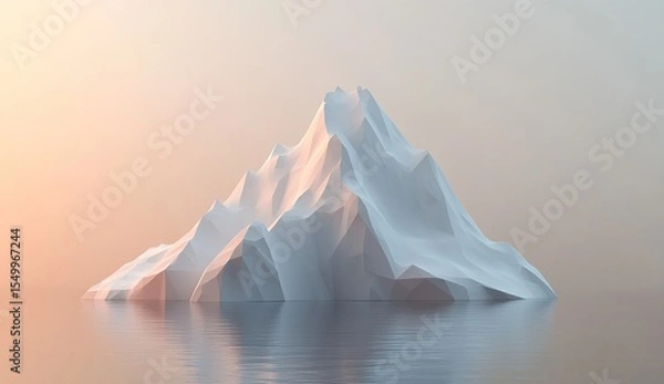 Fototapeta Low-poly, simple geometric mountain with sharp edges, front view, flat background, light colors