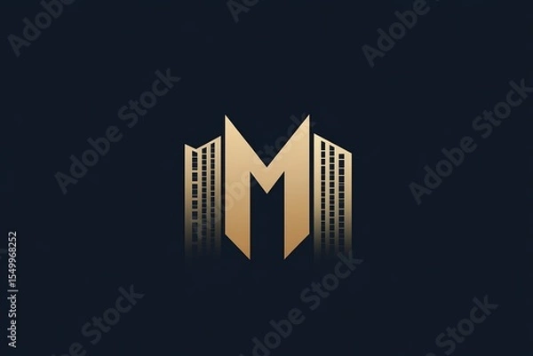 Fototapeta Logo design, minimalist style with building elements and the letter M in the middle of two buildings