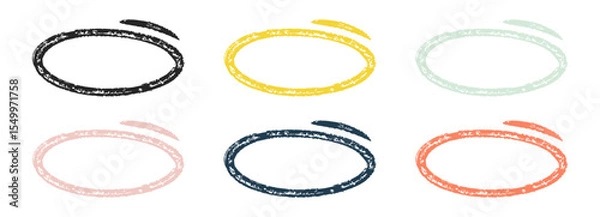 Obraz Grunge Hand Drawn Circle Highlights with dry brush or marker texture. Marker Color Scribble Elements Set. Sketchy rough oval and circular frames perfect for emphasizing text, UX design elements, note