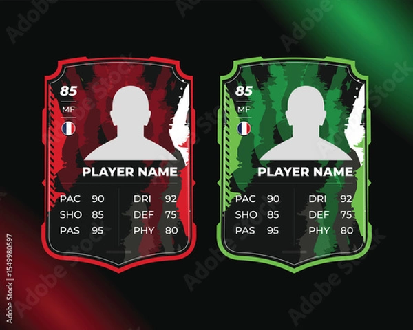 Fototapeta Soccer player rating card, Football player performance card with country flag, and a Customizable player statistic template, eps 10.