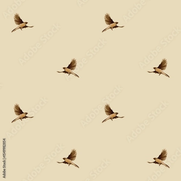 Fototapeta Cute watercolor pattern with birds. nature. Seamless print on light background