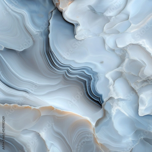 Fototapeta Smooth blue agate stone with flowing patterns and textures