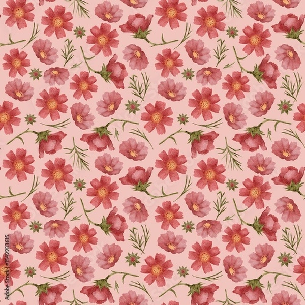 Fototapeta Floral pattern of watercolor elements. Flowers, bouquet, nature, flora, Seamless print on fabric