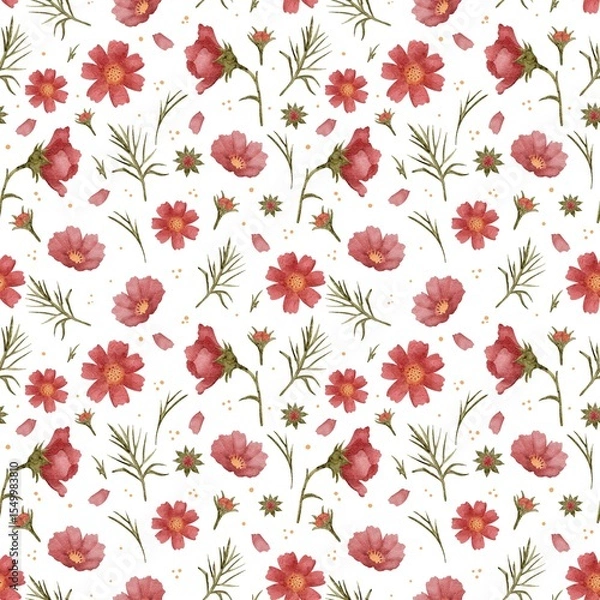 Fototapeta Floral pattern of watercolor elements. Flowers, bouquet, nature, flora, Seamless print on fabric