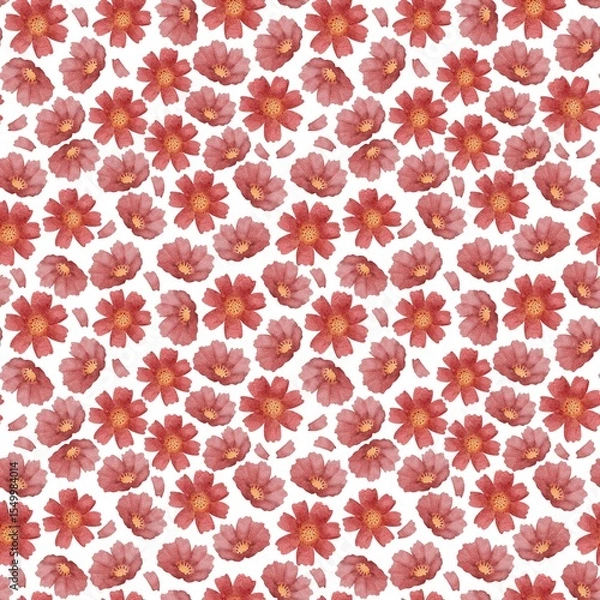 Fototapeta Floral pattern of watercolor elements. Flowers, bouquet, nature, flora, Seamless print on fabric