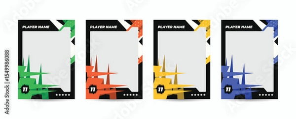 Fototapeta A set of player trading card templates, Photo frame, and border collections for soccer, hockey, volleyball, and basketball players, a sports flyer layout design, template eps 10.