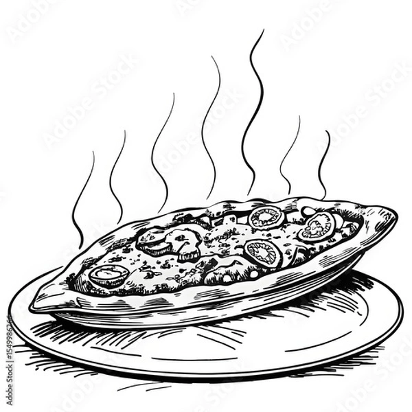 Obraz Steaming pide on a plate with toppings and aromatic steam rising  