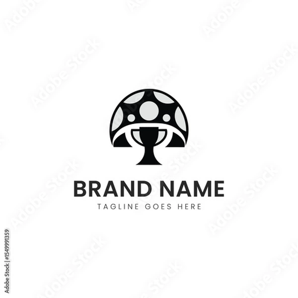 Obraz Stylized black and white mushroom logo design with a cup base, symbolizing creativity and growth, suitable for culinary or environmental brands.