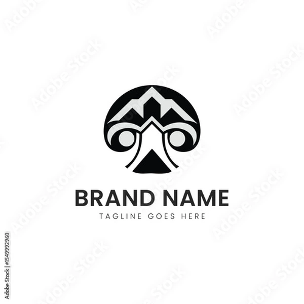 Obraz A stylized mountain logo featuring abstract shapes resembling nature and adventure, combining black and white colors for a modern touch.