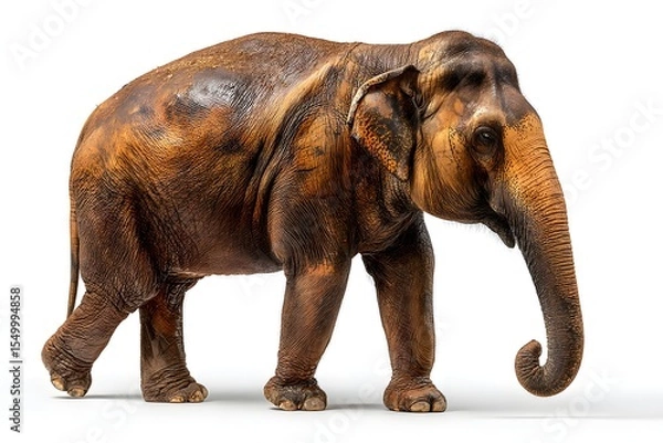 Obraz Realistic elephant captured in high detail against a white background, showing its size and texture. Perfect for kids’ learning books, scientific research, or digital cutout projects.
