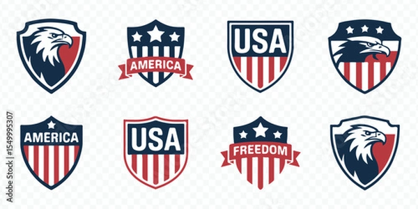 Obraz american shield logos featuring eagle, stars, stripes for patriotic identity vector