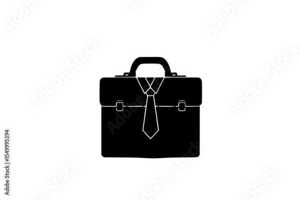 Fototapeta a briefcase or case with a tie icon in black style on a white background black, briefcase, case, icon, style, suitcase, tie , Generative art.