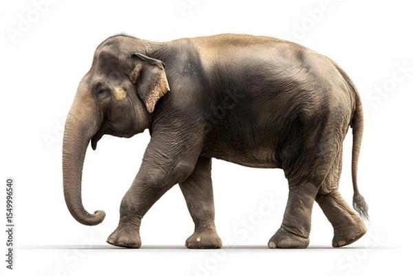 Obraz Close-up side profile of an adult elephant with wrinkled skin and earthy tones, set against a white background. Great for animal studies, conservation designs, or nature-based visuals.