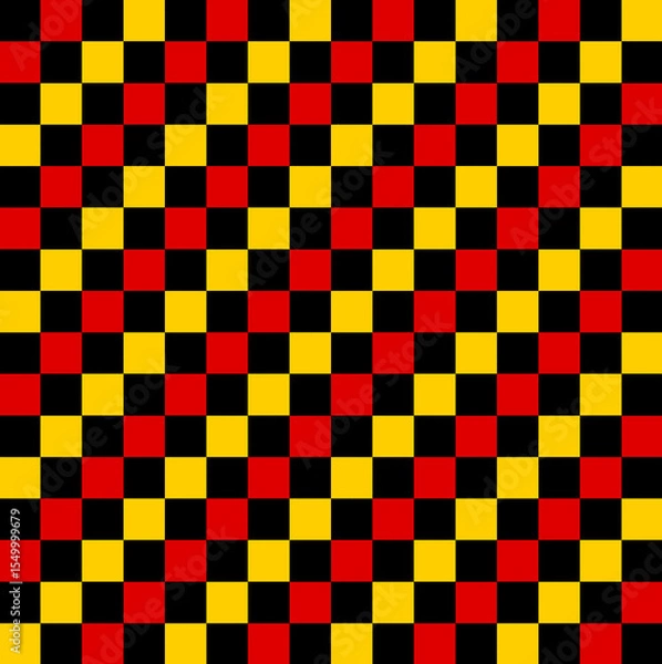 Fototapeta Chessboard-style pattern in Germany flag colors—black, red, and gold. A striking geometric design combining national pride with bold contrast and modern aesthetics. Germany creative design