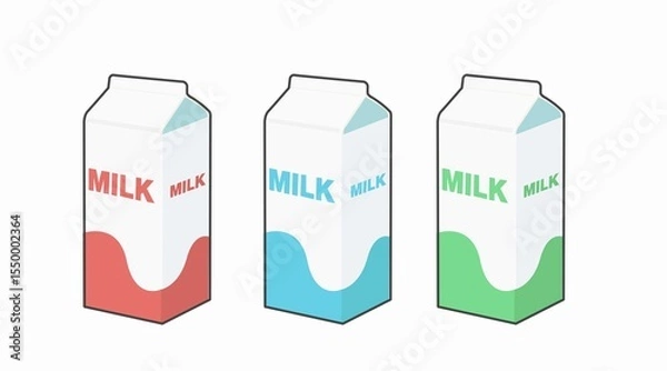 Obraz Milk Box Color Icon Set. Vector editable color flat illustration set of a box of milk