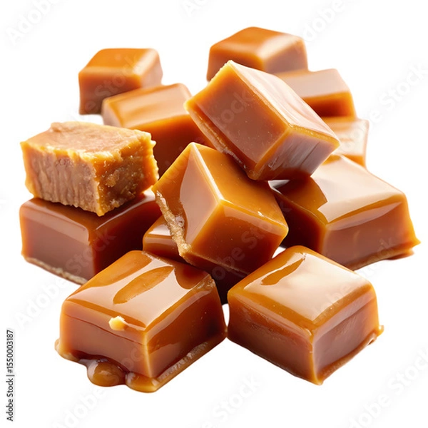 Fototapeta Butterscotch Cubes A Sweet Treat isolated on transparent baackground