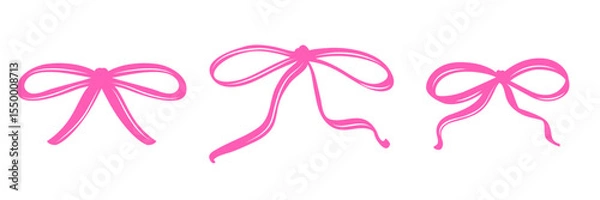 Fototapeta Set of Pink Coquette Bows in Different Styles. A Charming Collection of Feminine Hand-Drawn Ribbons with Playful Curves