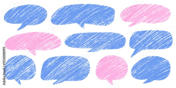 Fototapeta Crayon Speech Bubble Frame. Vector Chalk Talk Balloon. Colorful Dialog Chat Illustrations