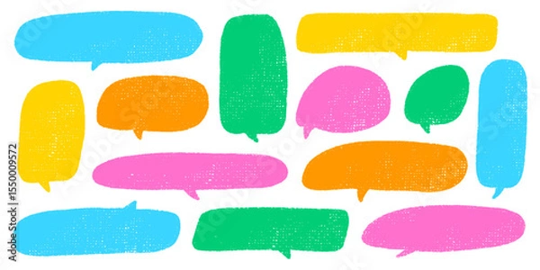 Fototapeta Crayon Speech Bubble Frame. Vector Chalk Talk Balloon. Colorful Dialog Chat Illustrations