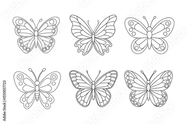 Fototapeta Butterfly outline  vector, Set of black Butterfly coloring page 