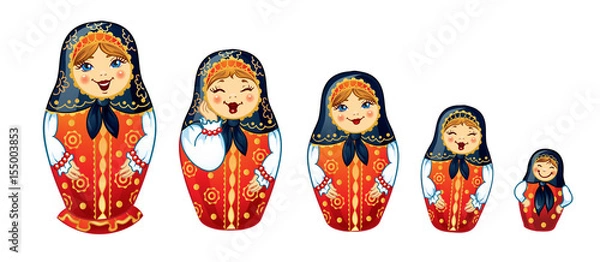 Obraz Russian Dolls Matrioshka. Five Russian nested doll, Babushka doll, Russian Souvenir, present.