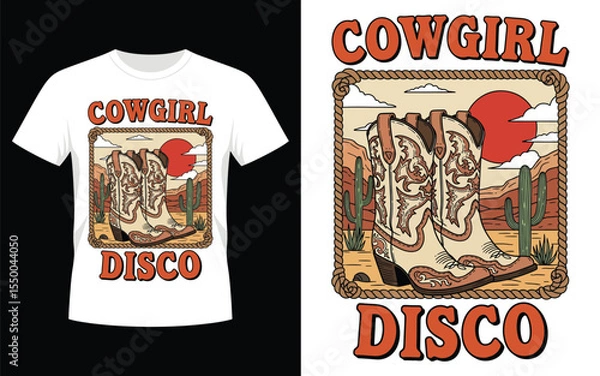 Fototapeta Cowgirl disco t shirt design vector illustration