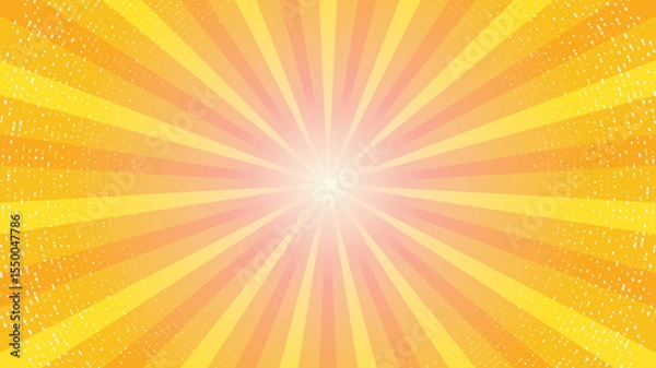 Fototapeta Retro orange sun rays on yellow halftone bg