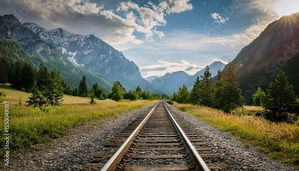 Obraz railroad tracks leading to mountains