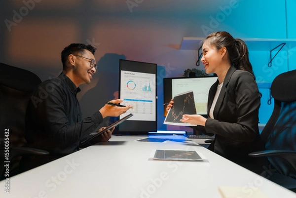 Obraz Business Professionals Discussing Data Charts in Office