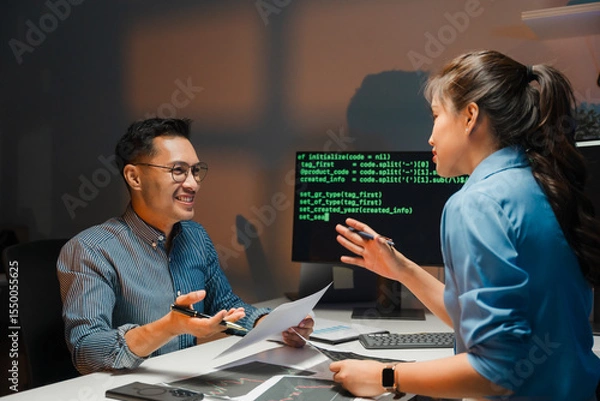 Obraz Software Developers Collaborating on Code Review
