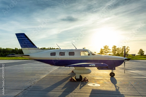 Obraz Private turboprop aircraft at the airport in the evening sun