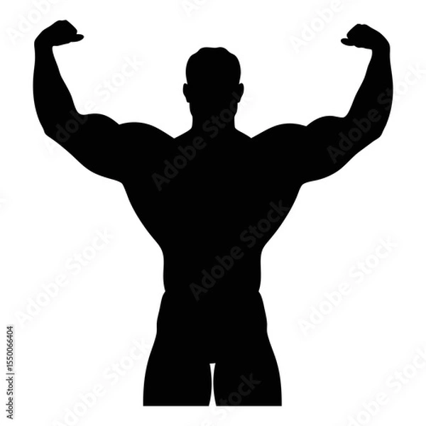 Fototapeta Bodybuilder silhouette fitness model flexing muscles strong man posing bodybuilding workout gym icon