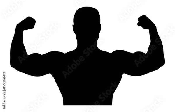 Fototapeta Bodybuilder silhouette flexing muscles strong man fitness gym workout bodybuilding exercise power