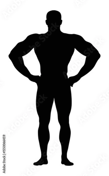 Fototapeta Silhouette of bodybuilder muscular man posing showing muscles fitness and bodybuilding concept